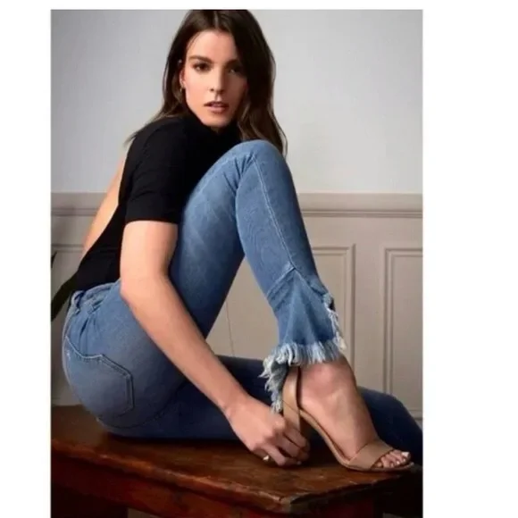 Sam Edelman Stiletto Ruffle Fray Hem Blue Jeans - Picture 1 of 2